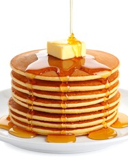 Stack of pancakes with syrup and butter
