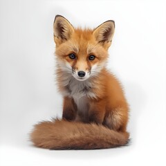 Obraz premium Red fox cub sitting with fluffy tail wrapped around, 