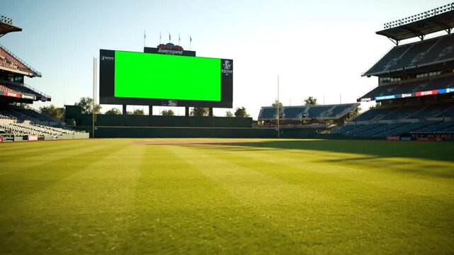 無人球場の緑スクリーン：カメラが捉える静寂な光景