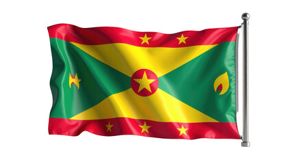 Vividly rendered flag of a nation features a dynamic design with vibrant hues of red, green, and yellow.