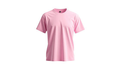 Pink short-sleeved garment, isolated against a stark black background, showcasing the texture and design of the apparel in a  setting, creating a clean and simple presentation with soft lighting.