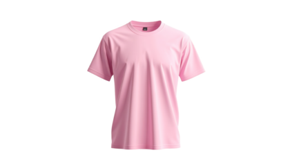 Pink short-sleeved garment, isolated against a stark black background, showcasing the texture and design of the apparel in a  setting, creating a clean and simple presentation with soft lighting.