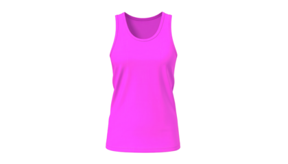 A vividly colored pink sleeveless shirt is presented on a black backdrop, showcasing its smooth texture, minimalist design, and the way it drapes naturally, offering a sense of casual comfort and...