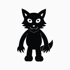Black cartoon werewolf silhouette with white eyes and mouth