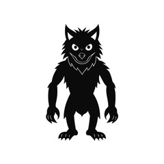 Black silhouette of a cartoon werewolf standing white