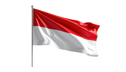 Vivid, flowing flag of red and white, depicted against a stark black background, showing graceful movement, soft textures, and dynamic folds, illustrating national symbol with vibrant colors in...