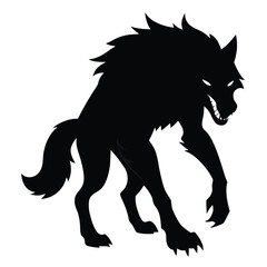 Black silhouette of a snarling werewolf on white background