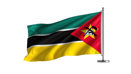 The flag of a nation waves gracefully in the wind against a dark background.