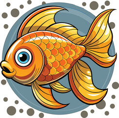 Colorful Cartoon Goldfish Swimming with Dynamic Movement Detailed Digital Artwork with Golden Hues and Crisp Fins for Creative Projects
