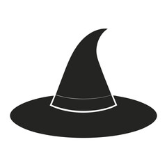 Black witch hat icon with white band simple