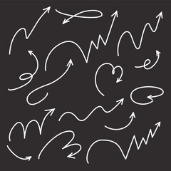 Bounce, quirky squiggly arrow lines with spiral and twist designs. Playful jump hand drawn elements. Includes ball motion paths for sports. Vector illustration isolated