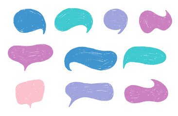 Crayon doodle speech bubble collection. Hand drawn chalk talk Frames. Cute text box set for Chat and Stickers