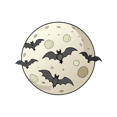 Cartoon full moon with flying bats silhouette