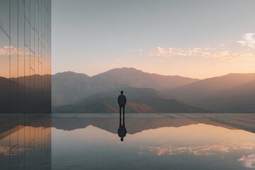 Man contemplates mountain view