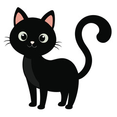 Obraz premium Cute black cat with curved tail flat illustration animal
