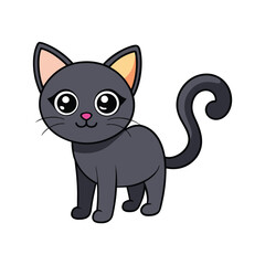 Cute black cat with big eyes and curled tail kitten