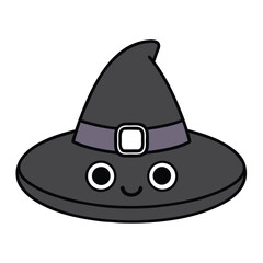 Cute black witch hat icon with smiling face vector