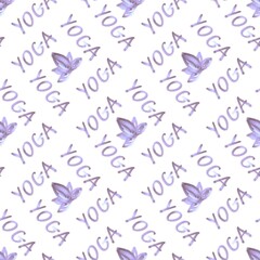 Yoga Seamless Pattern with Lotus Flower on White Background