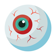 Flat eyeball with red veins and blue accents medical