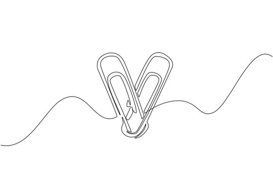 Single continuous line drawing paper clip shaped into a heart. Office needs when want to stick paper without glue. Does not damage paper. National Paperclip Day. One line design vector illustration