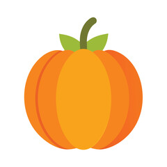 Orange pumpkin with green stem and leaves vector