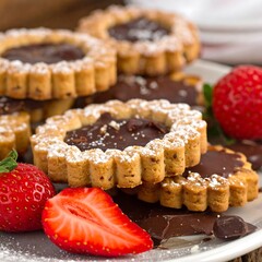 Stacked chocolate cookies with strawberries