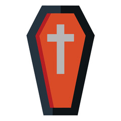Orange coffin with gray cross simple flat illustration