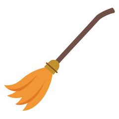 Orange witch broom with brown handle on white halloween