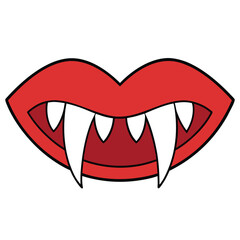 Red cartoon lips with white vampire fangs vector