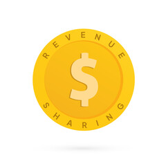 Revenue sharing icon vector illustration features golden coin with dollar symbol for affiliate profit distribution and business partnership incentives in financial models. Isolated profit sharing icon