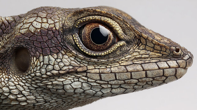 Close-up of a unique lizard with cracked, textured leather-like skin and sharp, intense eye detail, high resolution, natural lighting, macro wildlife photography style - Powered by Adobe