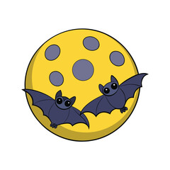 Two cartoon bats flying in front of a yellow full moon