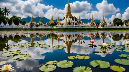 Temple with Lotus Pond Reflection
