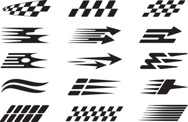 Set of vector speed marks and racing elements in black for design projects