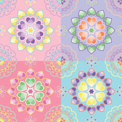 Vector illustration of a seamless vintage floral pattern with pink spring flowers, leaves, and a retro texture design for wallpaper or textile decoration