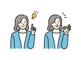 ミドル　シニア　ビジネス 女性のひらめきアイコンイラスト素材