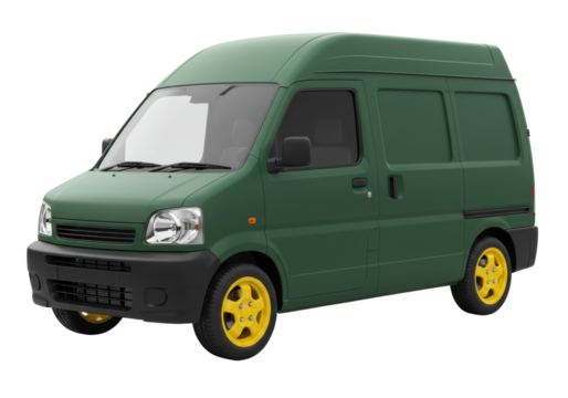 Isolated green delivery van, vehicle for business transportation, mini cargo panel van delivery car