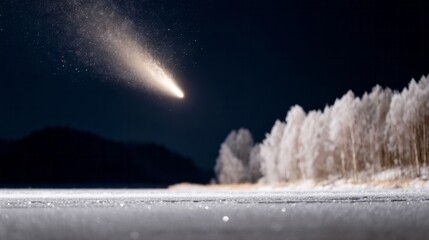 A comet streaks across a frosty Scandinavian night, whispering secrets of Yule and cosmic wanderlust
