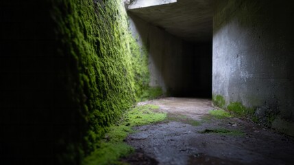 Obraz premium Moss-clad underground passage echoes a verdant, secretive allure, embodying an eerie Earth Day mystery and enigmatic Verdure Fest