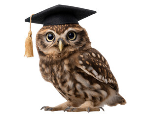 Naklejka premium Owl graduation cap academic symbol education wisdom mascot brown feather isolated success—Owl wearing graduation cap symbolizes academic achievement and wisdom perfect for educational themes