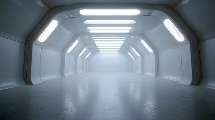 A futuristic, luminescent corridor evokes sci-fi solstice, echoing cosmic journeys, interstellar escapades, and Space Exploration Day