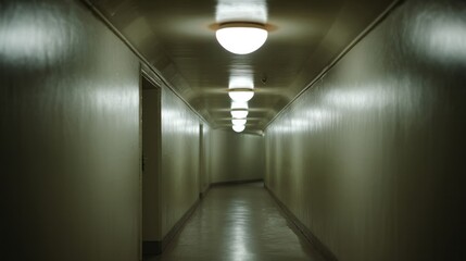 Dimly lit hallway whispers secrets of bygone eras, evoking haunted moonlight solitude, ideal for Samhain and Dark Sky Week
