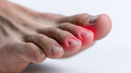 Toe tinged crimson for mysterious relief, evoking Solstice healing rituals, holistic podiatry, wellness beneath celestial moonbeams