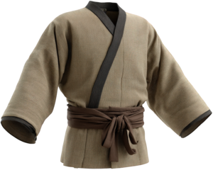 Traditional Japanese kimono with wide sleeves, textured fabric, and dark sash belt, perfect for cultural ceremonies or historical reenactments, exuding elegance and heritage