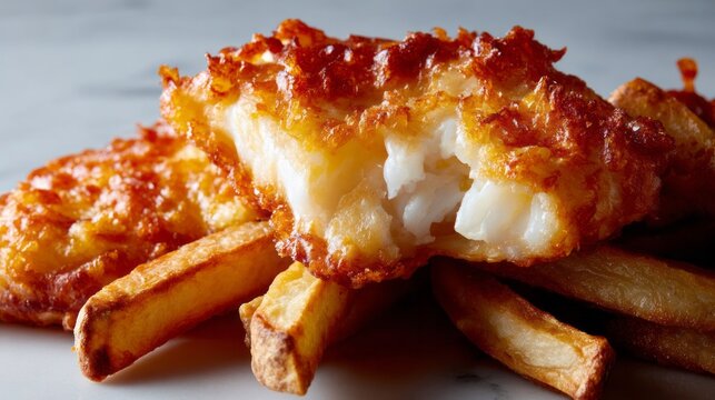 Crispy golden fish and chips evoke seaside nostalgia, perfect for National Fish and Chip Day or Fry Fest - Powered by Adobe