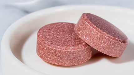Raspberry effervescent tablets fizz with vitality on ceramic saucer, echoing Wellness Wednesday rituals and Global Wellness Day celebrations