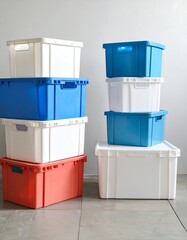 Stacked plastic storage crates