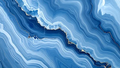 Crédence de cuisine Cristaux Abstract composition, a swirling display of blue gradients and gold veins. Resembling a cut stone. Evokes depth and fluidity with decorative appeal  © humais