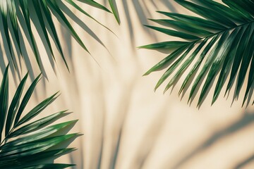 Overhead perspective of lush green tropical foliage casting shadows on a sandy backdrop
