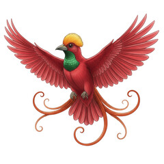 Colorful bird of paradise spreads its wings wide